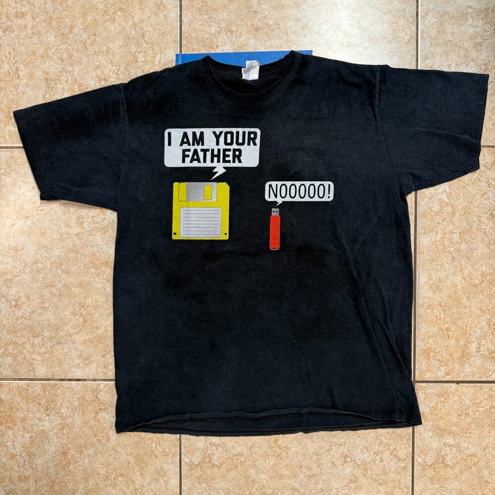Port Company XL Black I Am Your Father Floppy Disk Graphic T‎ Shirt